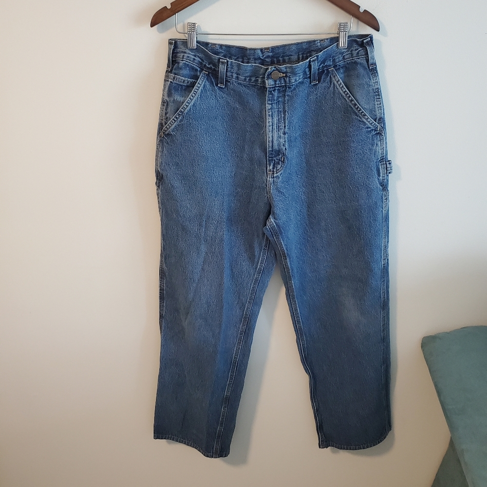 Carhartt blue jeans 34x32 original dungaree fit denim cargo work pants logo